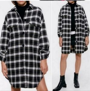 NWOT Zara Women's Plaid Oversized Button Up Jacket Coat XS/S